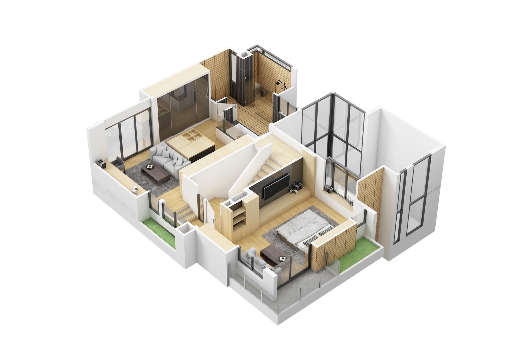 Floor plan top view. House interior isolated on white background. 3D render